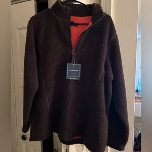 Lands' End Brown Sherpa Pullover with Orange Lining